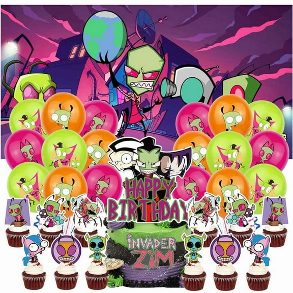 Invader Zim Party Supplies Latex Balloons Decor Banner Backdrop Kit Birthday Decorations