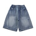 thumbnail image 2 of Ruyang Girls Wide Leg Jean Shorts Ripped Loose High Waist Denim Shorts Summer Retro Fashion Casual Knee Length Jorts Y2K Streetwear, 2 of 9