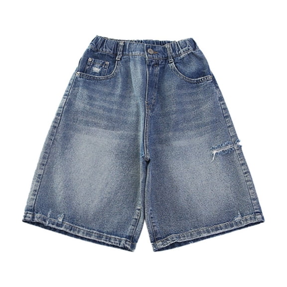 EnJoCho Girls Jeans Shorts 𝖡ermuda Ripped Denim Elastic Waist Bottom Trendy Cotton Summer Clothes Kids Distressed Denim Shorts Casual High Waist Summer Shorts Beach Playwear