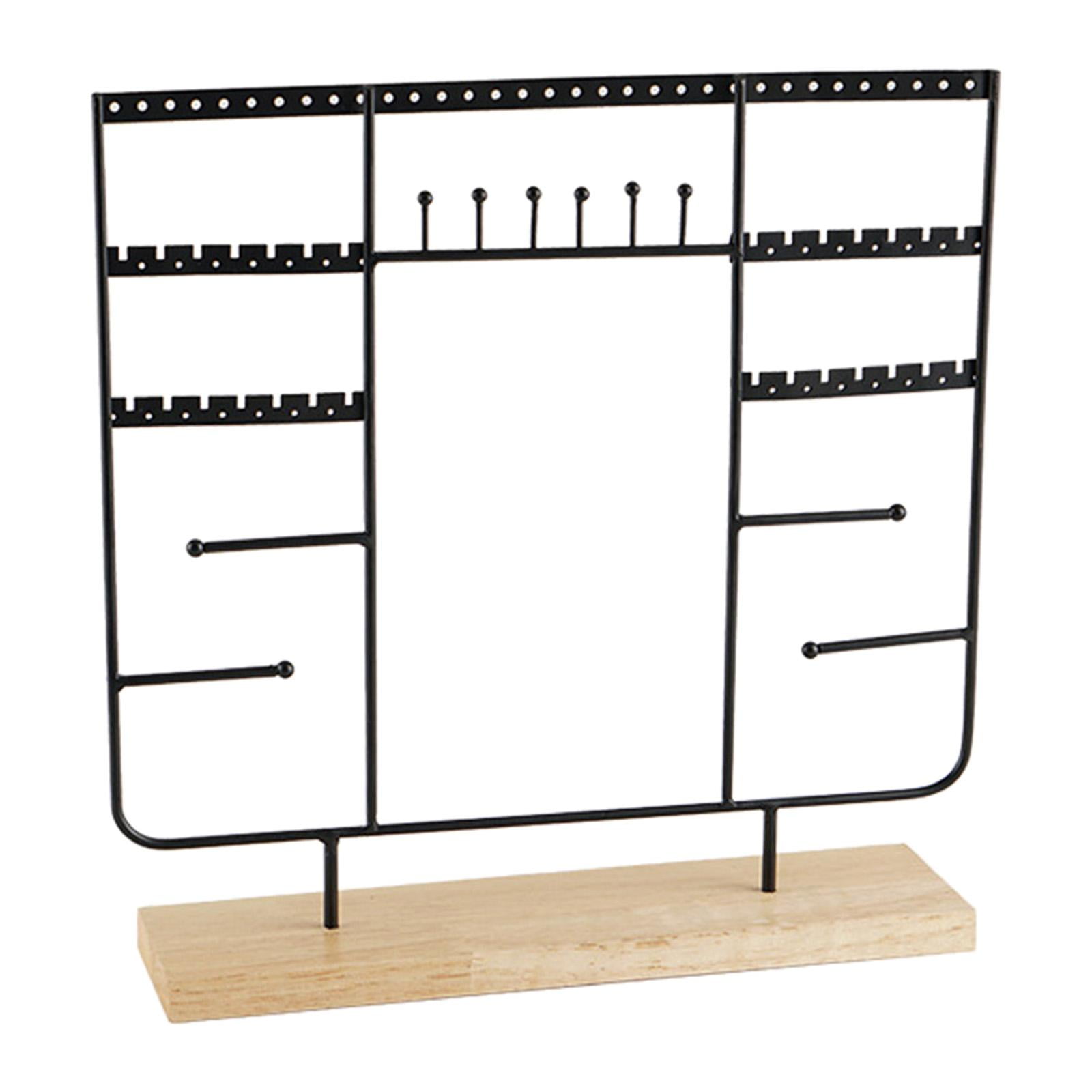 Jewelry Organizer Holes with Wood Base Multi Tiers Metal Hanging Holder Jewelry Tree for Earrings Necklace Girls Gift Women