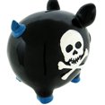 thumbnail image 3 of Black Pirate Pig Blue Skull & Crossbones Piggy Bank Large, 3 of 5