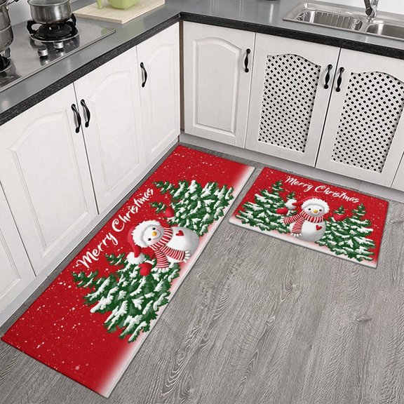 Christmas Kitchen Rugs Christmas Rug Christmas Kitchen Decor Snowman and Tree Red Kitchen Rugs Christmas Kitchen Mat Christmas Mat Kitchen Runner Rugs Comfort Home Decor Non-Slip Floor Mat Doormat