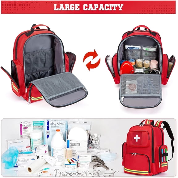 Gatycallaty First Aid Backpack Medical Emt First Responder Bag Empty  Emergency Home Health Hiking Trauma Travel Camping (Red, Large - pack of 2)