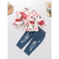 thumbnail image 3 of Baby Girl Clothes Baby Girl Long Sleeve Floral Shirt Top Jeans Pants Outfits Baby Girl Denim Pants Outfits 18-24 Months, 3 of 8