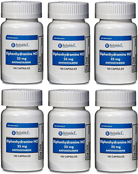 Reliable 1 Diphenhydramine HCI 25mg Antihistamine 100 Each - (Pack of 6)