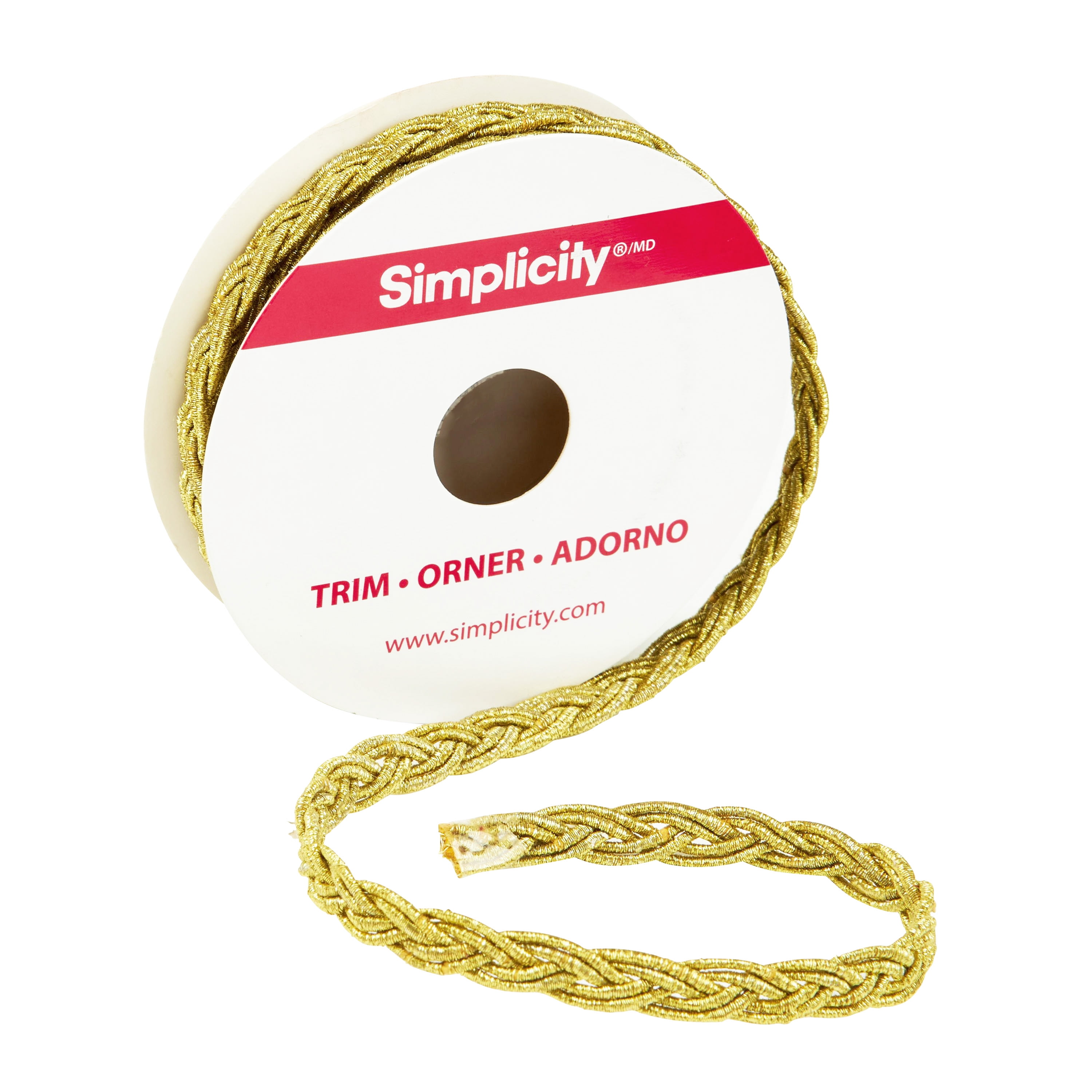 (2 pack) Simplicity Trim, Gold 1/4 inch Cord Braid Trim Great for Apparel, Home Decorating, and Crafts, 2 Yards, 1 Each