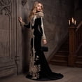 thumbnail image 5 of Women's Halloween Skeleton Costume, Gothic Witch Dress with Long Sleeves and Round Neck, Medieval Renaissance Cosplay Dress for Halloween Party, Costume Events & Themed Parties, 5 of 7
