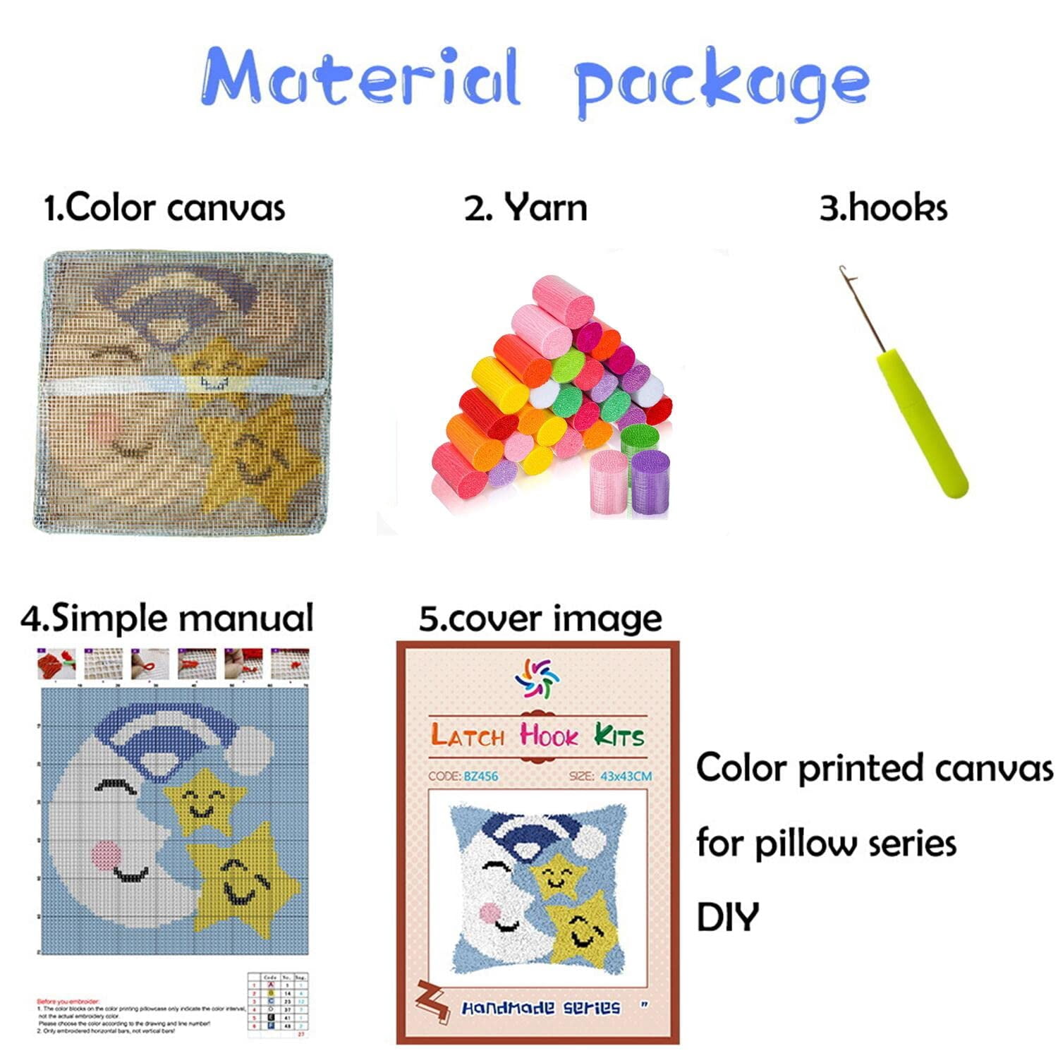 Latch Hook Pillow Kits for Beginner Black and White Piano Music Notation Needle Crochet Yarn Kits with Stamped Canvas Embroidery Cushion Hook and Latch Throw Pillow 43x43cm