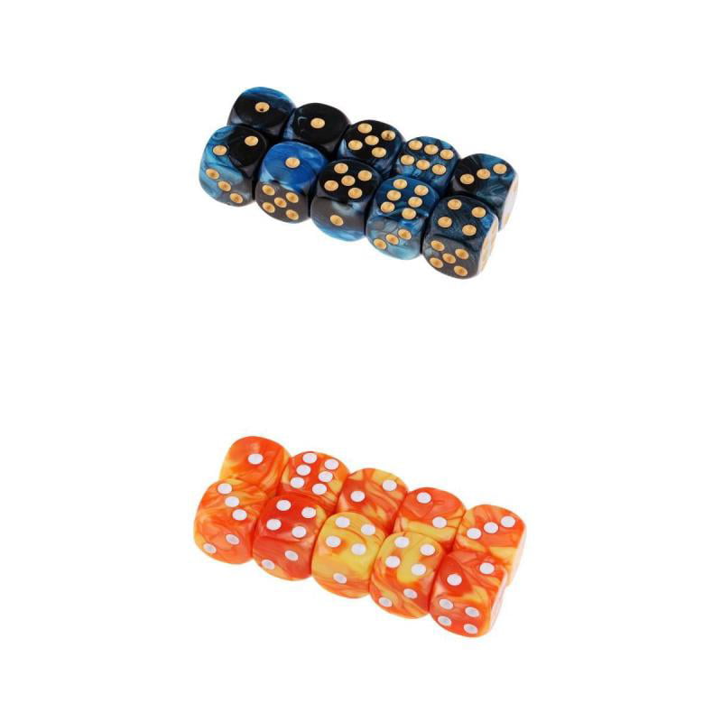 2 Set of 10 D6 16mm Assorted Dice-White Blue Green Yellow Pink Black 2 Red 2 
