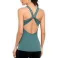 thumbnail image 3 of Women's Square Neck Quick Dry Stratch Camisole Backless Cross Knot Sport Tank Tops, 3 of 5
