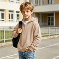 thumbnail image 3 of KyCheLot Boys Hoodie Quarter Zip Long Sleeve Textured Sweatshirt Fashion School day Activewear for Boys Age 3-14, 3 of 9
