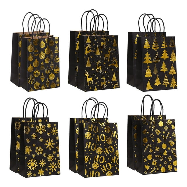12 bolsas de regalo navideñas de papel, portátiles, con asas, ideales para dulces y regalos en Acción de Gracias.