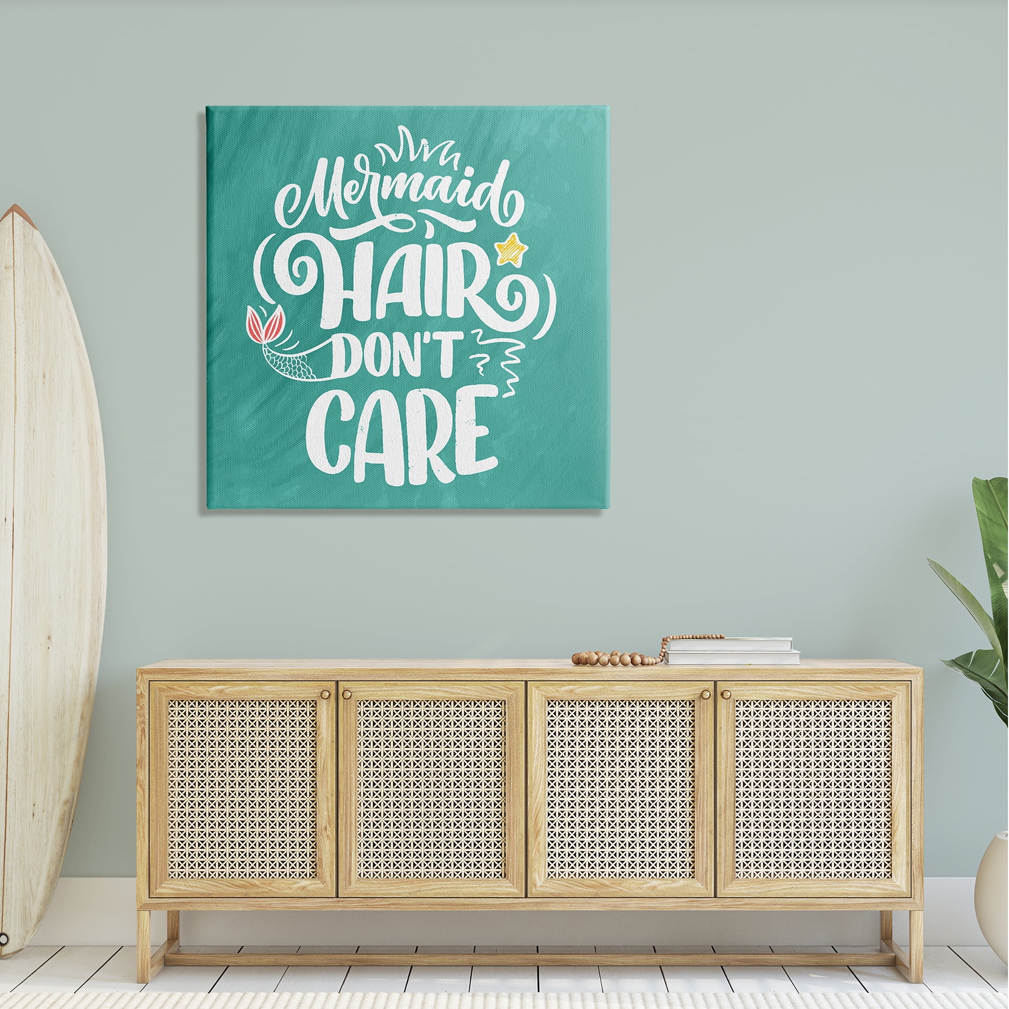 Stupell Industries Mermaid Hair Don't Care Quote Cute Teal Design , 36 x 36, Design by Kim Allen