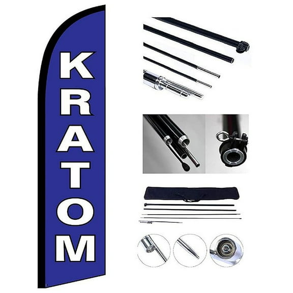 Kratom Business Windless Feather Flutter Flag 10 x 2.5 Foot Flag and 13 Feet Pole & Ground Stake (1)