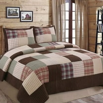 Cozy Line Heidi Chocolate Brown Plaid Grid Striped Real Patchwork 2-Piece Reversible Quilt Set, Twin Set
