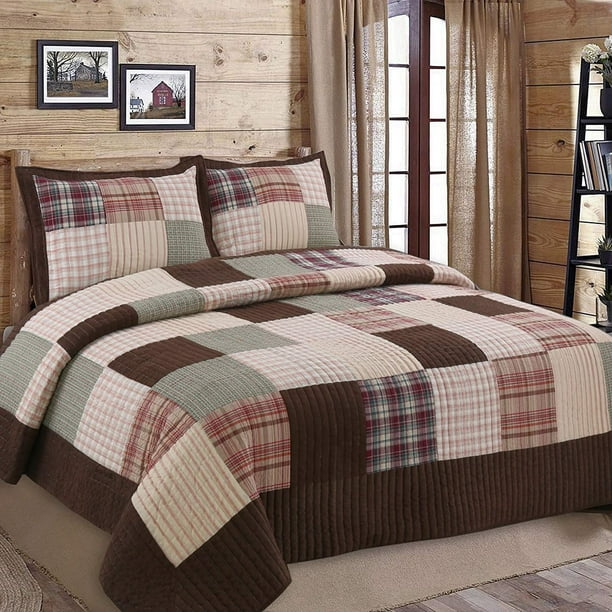 Cozy Line Home Fashions Brody Quilt Bedding Set, Chocolate Brown Plaid