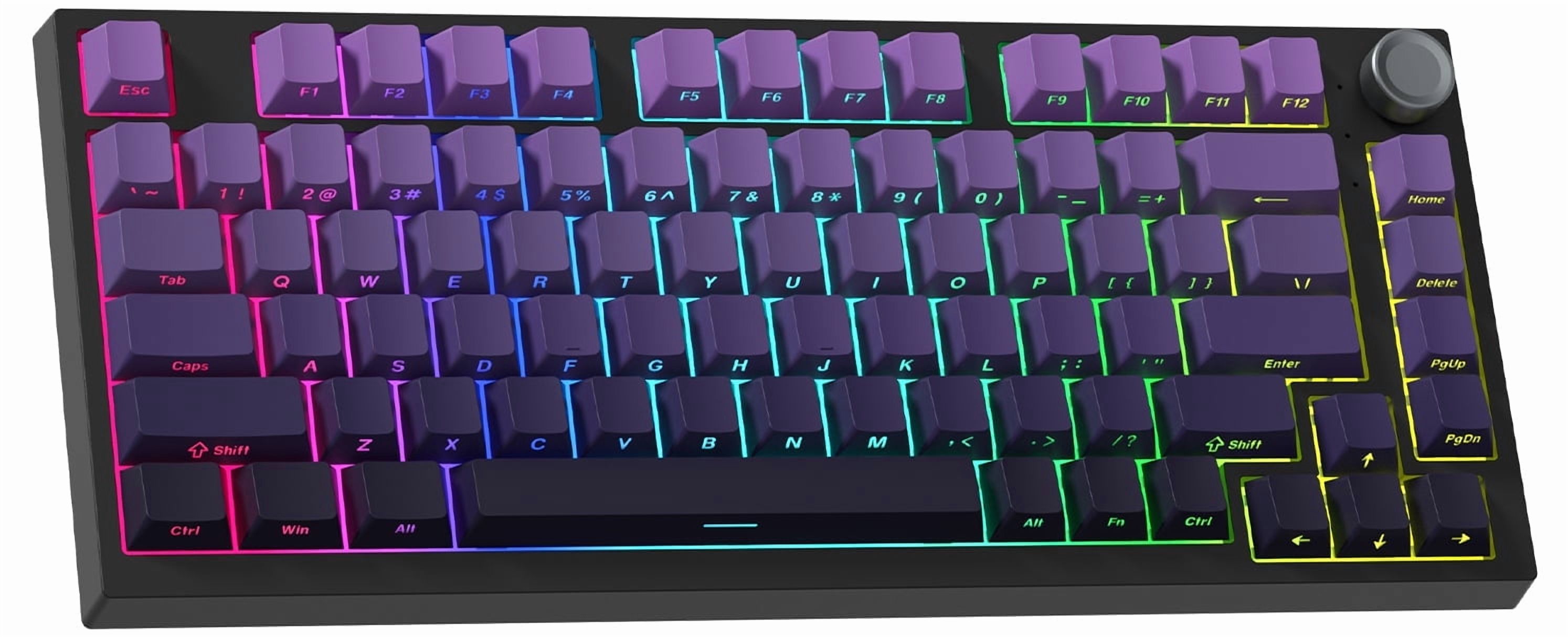 COSTOM WK75 75% Wireless Mechanical Keyboard, 75% Hot Swappable Custom Keyboard with Knob, RGB Backlit, Pre-lubed Switches, 2.4GHz/USB-C/BT5.0 Gaming Keyboards (Purple)
