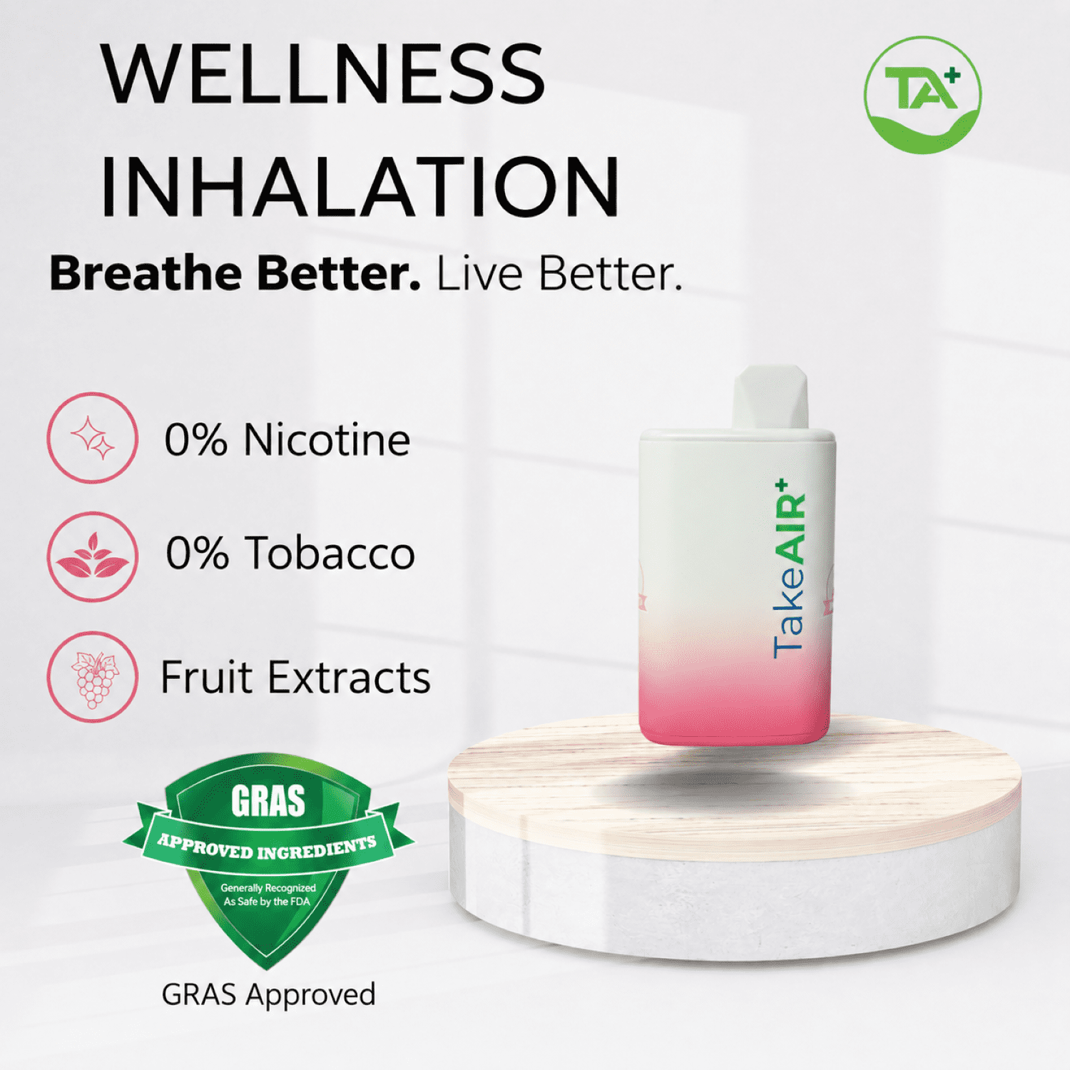 TakeAIR+ Nicotine-Free Diffuser Over 4K Puffs, All Natural, Smokeless Inhaler, Strawberry Watermelon