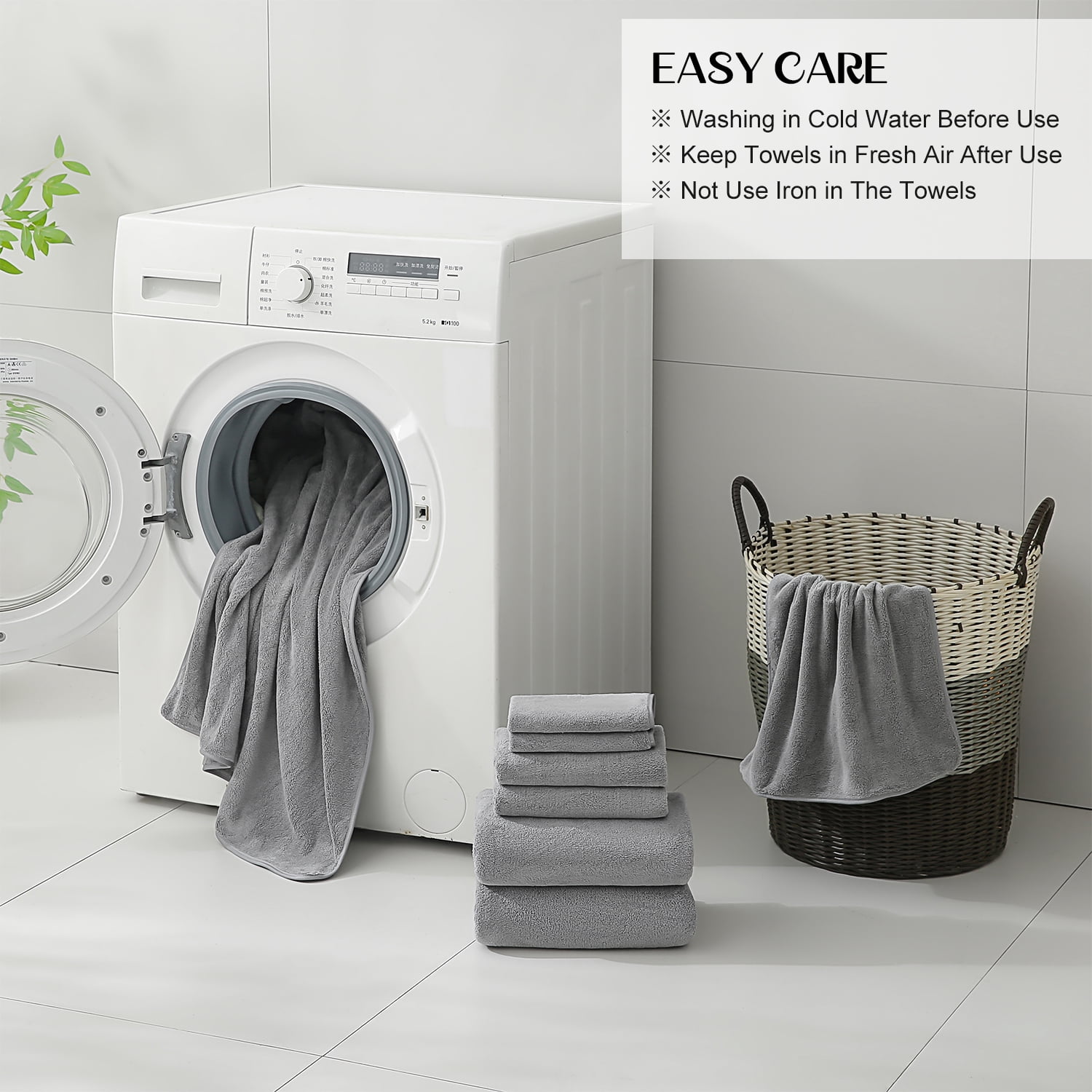 Kebury 18 Piece Family Bath Towels Set - 6 Bath Sheets, 6 Hand Towels & 6 Washcloths - Microfiber Shower Towels with Hanging Loop Absorbent Ultra Soft Towels for Bathroom Spa Gym- Dark Grey