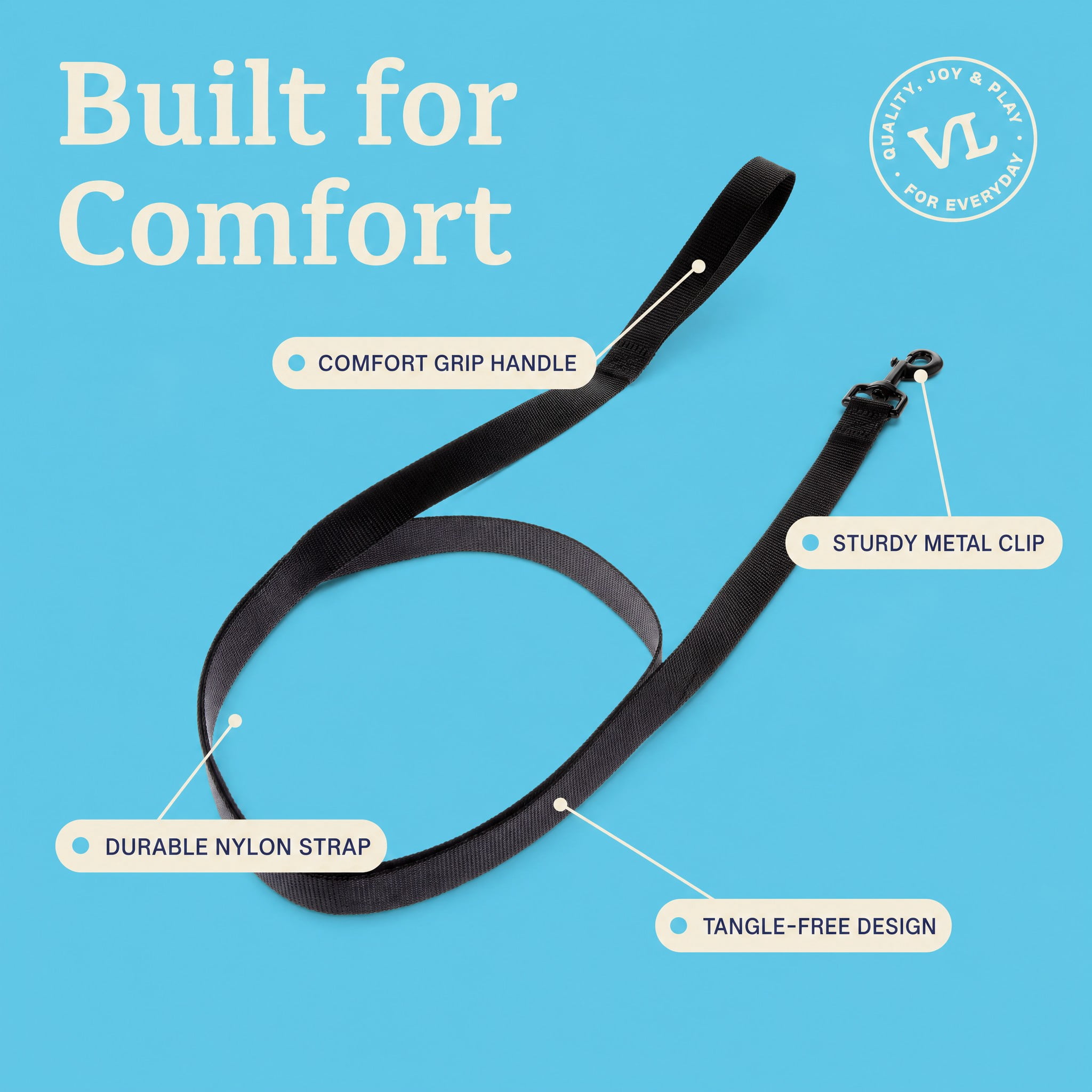 (3 pack) Vibrant Life 6' Solid Polyester Leash, Black, L