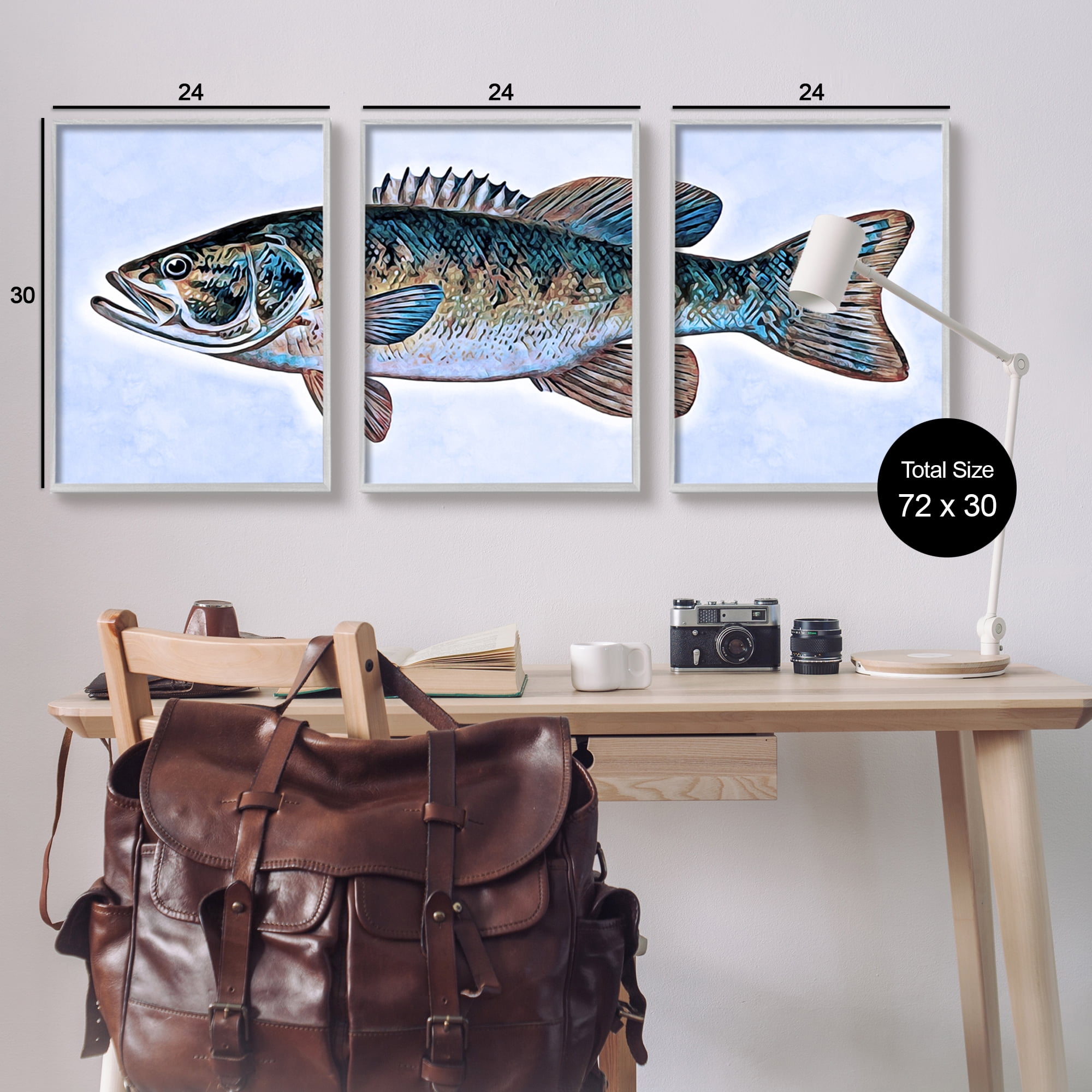 Stupell Marine Bass Fisherman Sea Life Animals & Insects Painting Gray Framed Art Print Wall Art, Set of 3