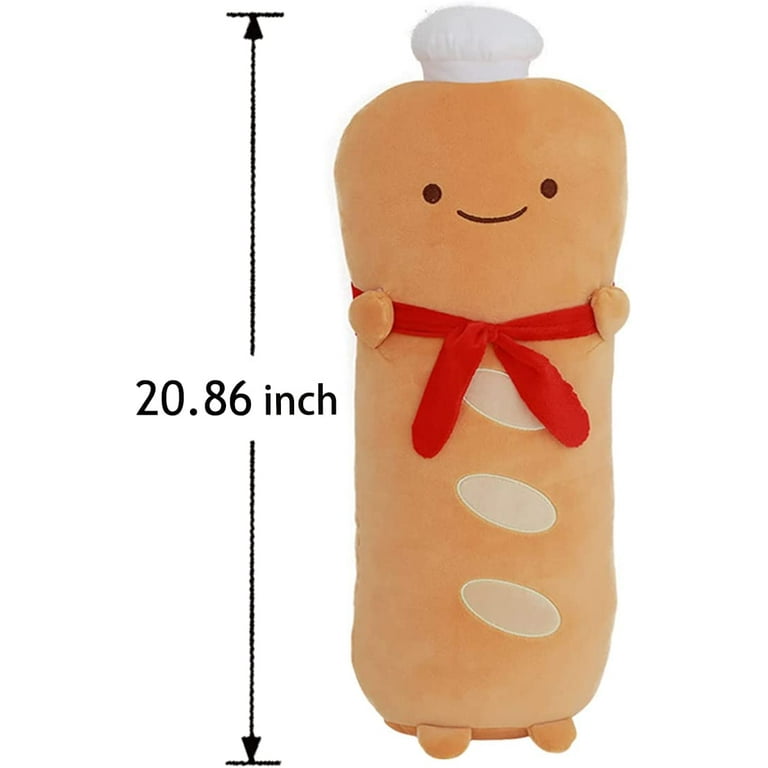 Funny Toast Baguette Pillow French Baguette Shape Plush Hugging Pillow with  Red Scarf,Soft Bread Slices Food Sofa Cushion for Home Decor,Kids Gifts