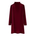thumbnail image 2 of YHAJDS Women's Casual Dress,Fall Dresses for Women Long Sleeve Dress Solid Color Crew Neck Knee Length Comfortable Thermal Fleece Casual Dress with Sleeves, 2 of 5
