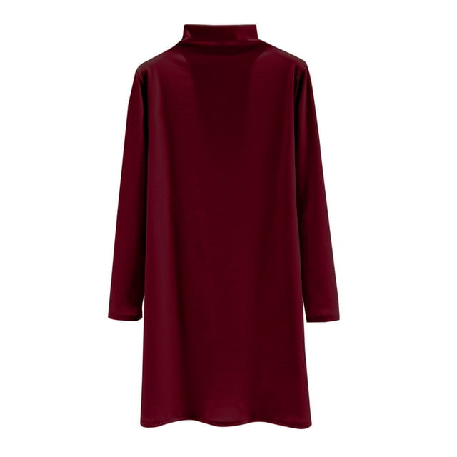 cfhntfmh Robes Décontractées pour Femmes en Molleton Confortable à Manches Longues Longueur Genou Robe d'Automne Douce à Col Montant Robe Chandail de Détente