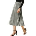 thumbnail image 5 of INSPIRE CHIC Women's Skirts Metallic Elastic Waist Midi Pleated Party Skirt M Silver Grey, 5 of 9