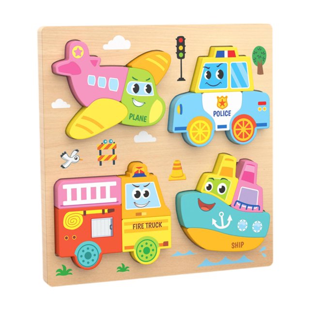 Rompecabezas de madera para bebés, bloques de madera, interacción entre padres e hijos con 4 patrones y colores. Tráfico