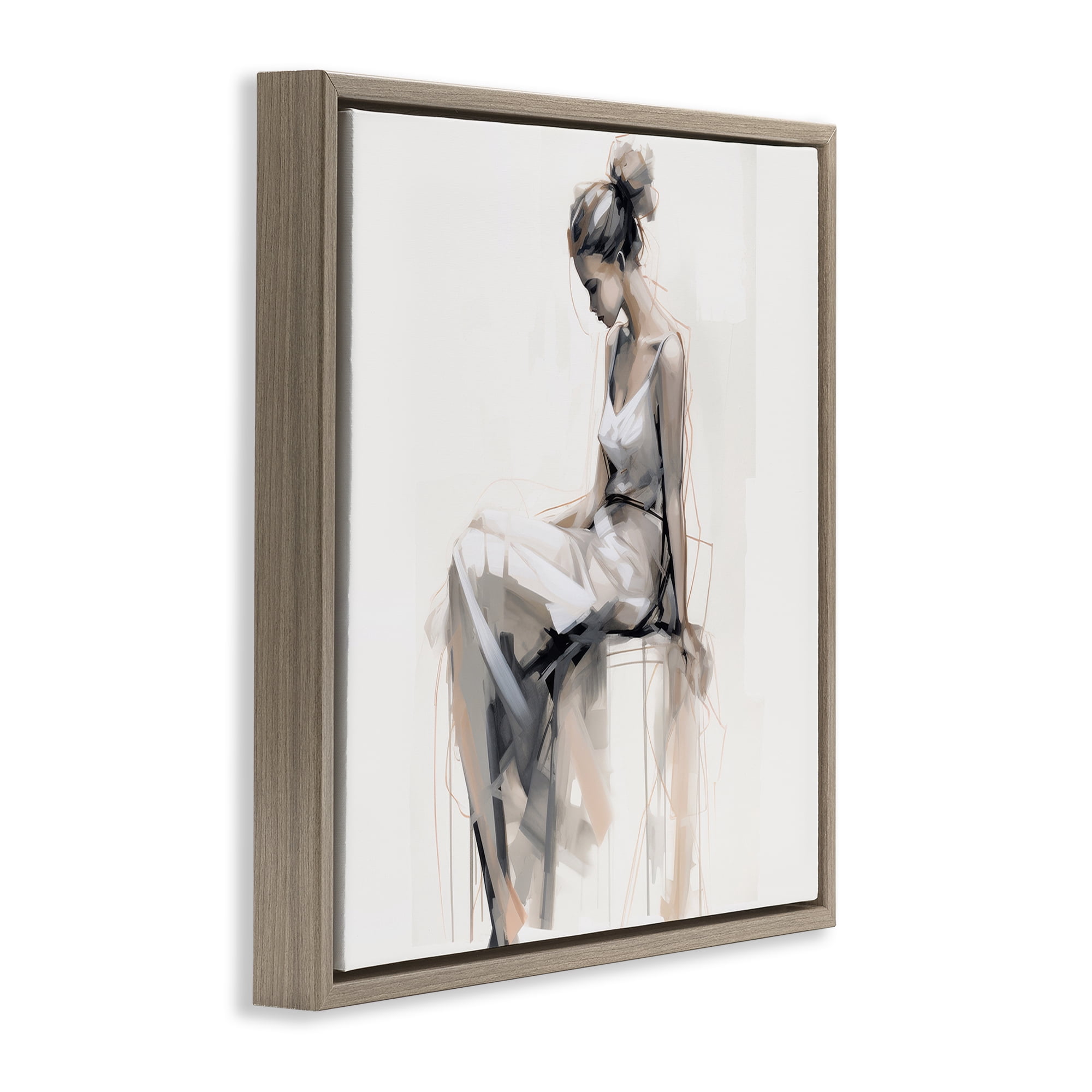 Stupell Industries Female Portrait Impression People Painting Brown Floater Framed Canvas Art Print Wall Art, 18 x 18