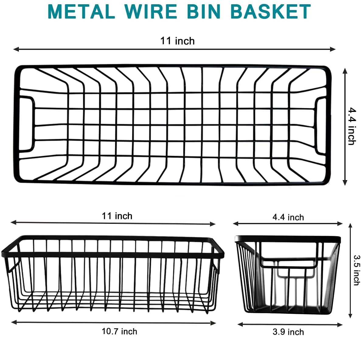 Farmhouse Decor Metal Wire Bathroom Storage Organizer Basket Bins - for Cabinets, Shelves, Closets, Vanity Countertops, Under Sinks, Pantry, Laundry Room, Garage - Small, 2 Pack (Black)