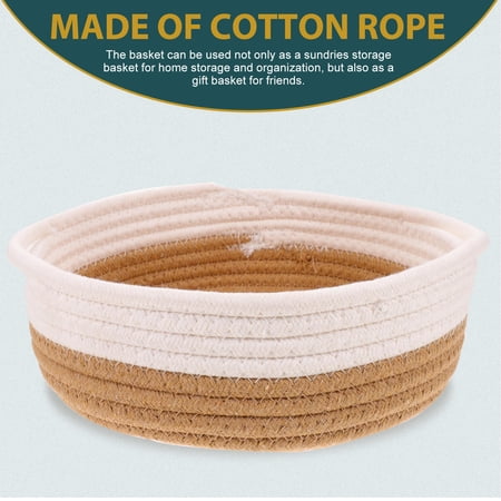 Homoyoyo Small Woven Storage Basket with Cotton Rope Handles Desktop Organizer for Home and Office 1 Pack