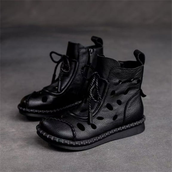 XIMIN Women Lace Up Cutout Soft-Sole Non-Slip Leather Loafers Oxford Soft Mid Calf Flat Baotou Sandals Slip On Orthotic Walking Comfortable Casual Shoes