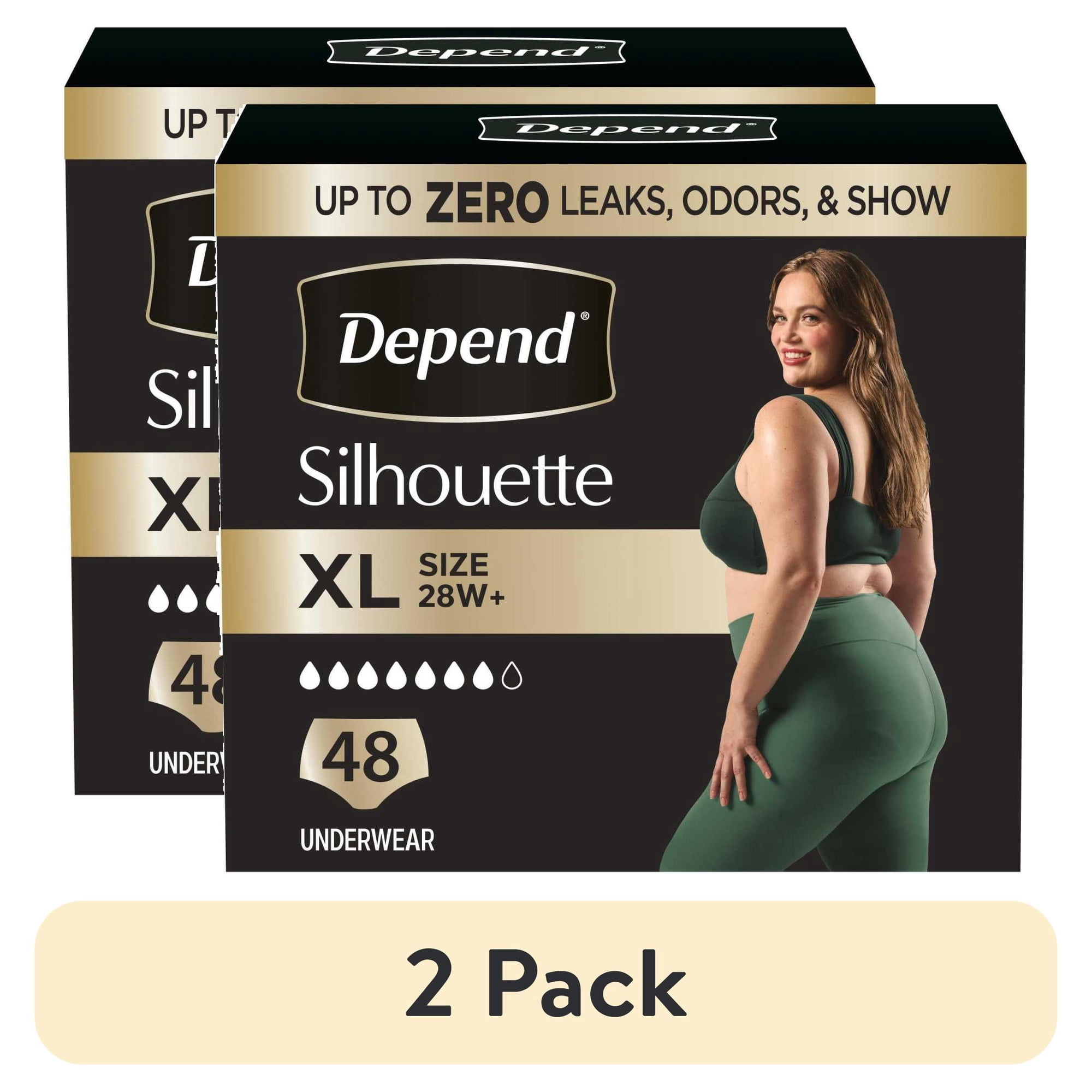 (2 pack) Depend Silhouette Women’s Incontinence & Postpartum Bladder Leak Underwear, XL, 48 Count