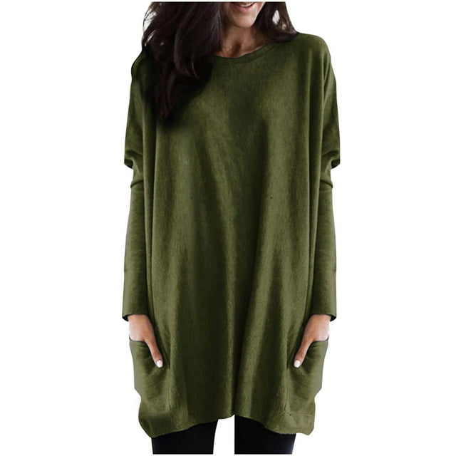 GigrtiJin Haut d'Automne 2024 pour Femmes Manches Longues Col Rond Grande Taille Chemises Légères Mode Tunique avec Poches