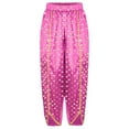 thumbnail image 5 of Aislor Girls Metallic Floral Printed Satin Harem Pant Elastic Waist Kids Patiala Dhoti Salwar Pants Hot Pink 8, 5 of 7