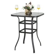 Nuu Garden 31.5in Patio Bar Table,  Outdoor Bar Dining Bistro High Top Table with Glass Top - Black