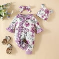 thumbnail image 2 of Likimi Baby Girls Romper Long Sleeve Print Jumpsuit Loose Relaxed Soft Fall Winter Onesie Size 9-12 Months Purple, 2 of 5
