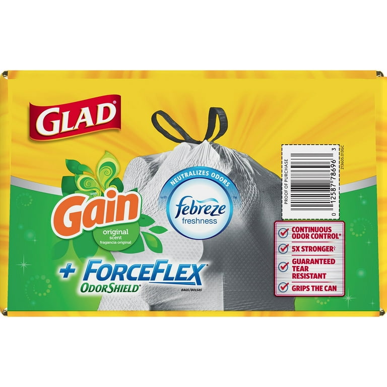 Glad ForceFlex 13 Gallon Tall Kitchen Trash Bags, Gain Original Scent,  Febreze Freshness, 120 Bags 
