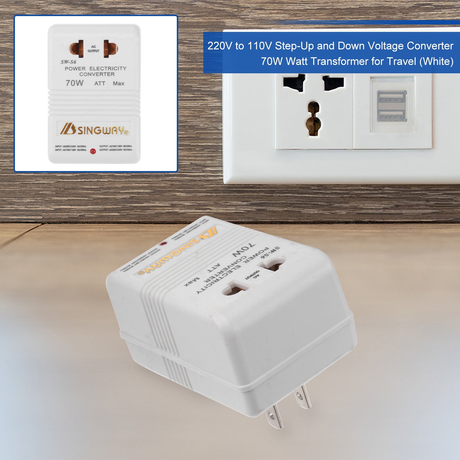 Transformateur convertisseur de tension 70W 110V/120V à 220V/240V Step
