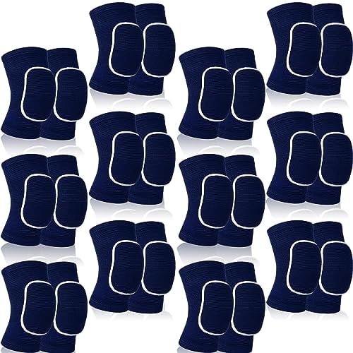 Voylla 12 Pairs Volleyball Knee Pads for Dancers Soft Breathable Knee Braces for Men Women Football Soccer Yoga Skating Wrestling Running Cycling(Medium,Blue, White)