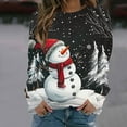 thumbnail image 1 of cllios Chandails Molletonnés Surdimensionnés pour Femmes Col Rond Manches Longues Chandails de Noël Flocon de Neige Snowman Hauts Graphiques Mode Sortie Blouse T-Shirt Chandail de Noël Cadeaux, 1 of 4