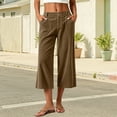 thumbnail image 6 of Guluxicc Corduroy Ribbed Pants for Women Button Front Elastic Waist Drawstring Loose Cropped Trousers for Everyday Summer Fall, 6 of 8