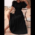 thumbnail image 4 of Vestido Bohemio Floral Fluido de Verano para Mujer, Informal, con Mangas y Volantes, Cuello Redondo, Cintura Fruncida y Negro M, 4 of 9