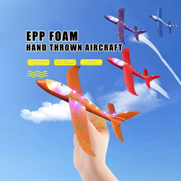 3-Piece Hand Thrown Glider Airplane with Full-Body LED Lights, 19 Inch Large EPP Foam Flying Aircraft Toy for Outdoor Night Flying Glow Games