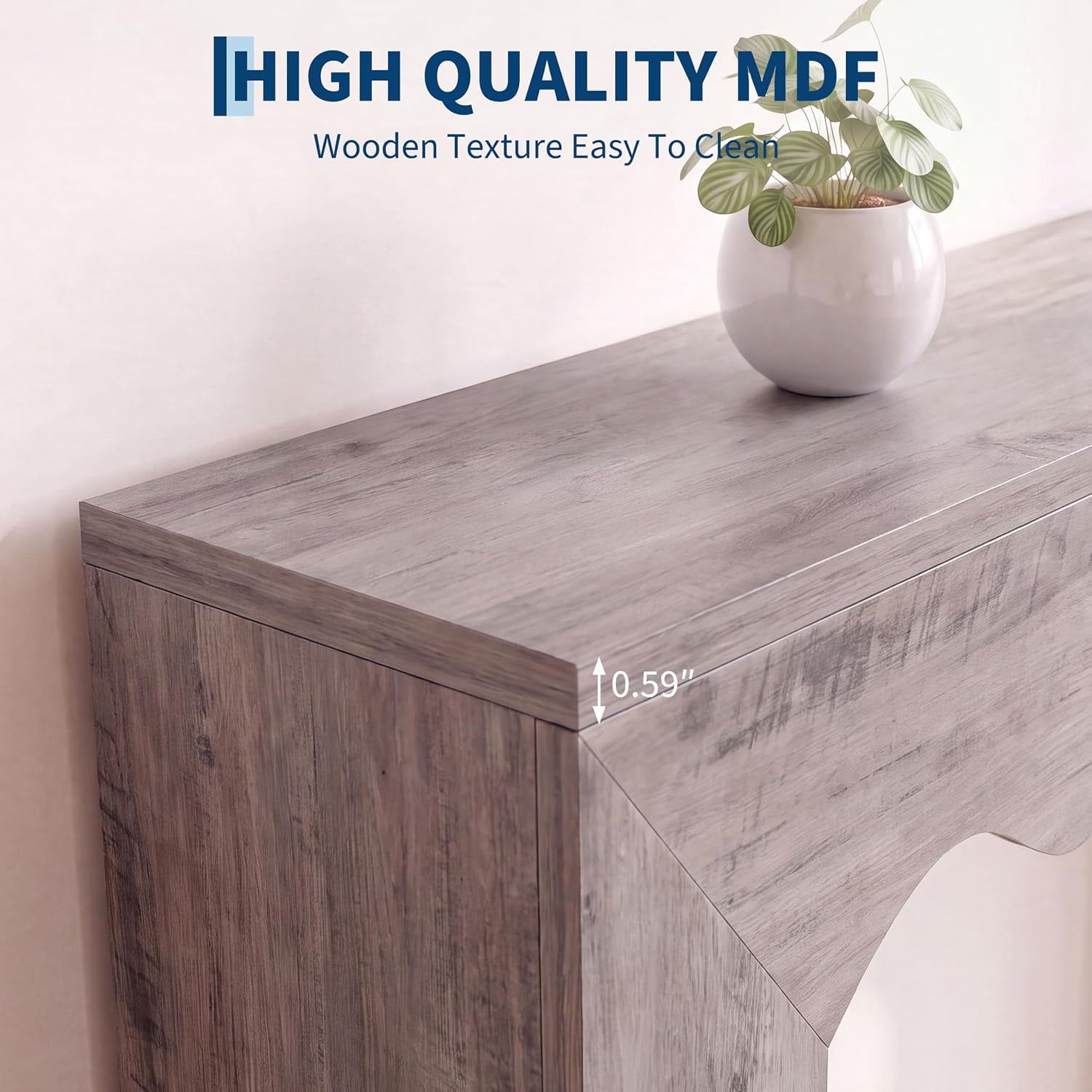 63" Farmhouse Console Table, Wooden Texture Entryway Table with Wave Design, Sturdy Sofa Table Behind Couch, 300LB Capacity Hallway Table for Living Room, Gray