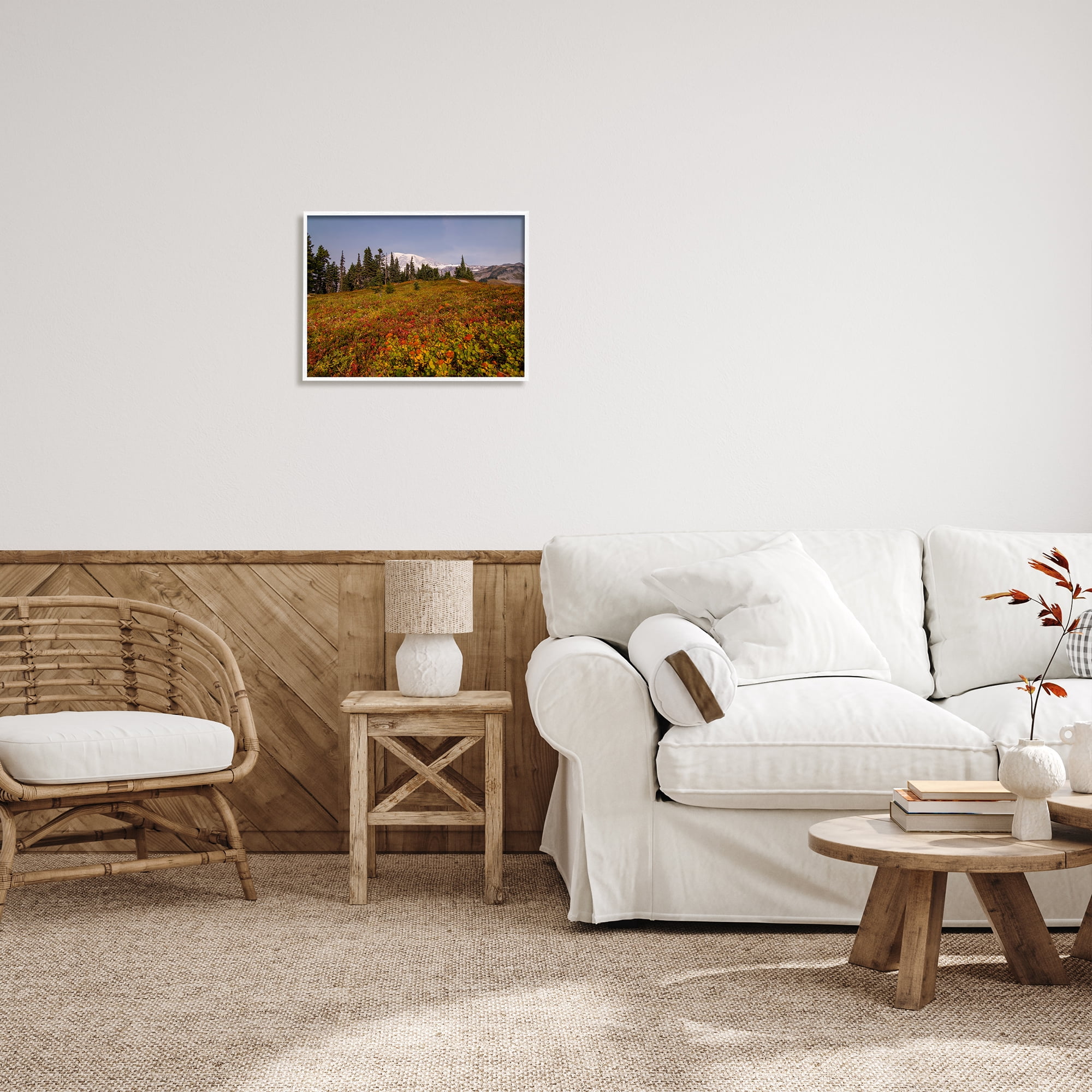 Stupell Industries Mountain Meadow Scenery Nature Photography White Framed Art Print Wall Art, 20 x 16