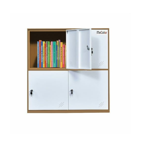 Casier de Salon pour Enfants à 4 Portes, Casier en Métal de Petite Taille, Rangement pour Sacs d'École, Chaussures et Jouets (Blanc)