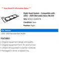 thumbnail image 2 of Right Head Gasket - Compatible with 2003 - 2005 Mercedes-Benz ML350 2004, 2 of 2
